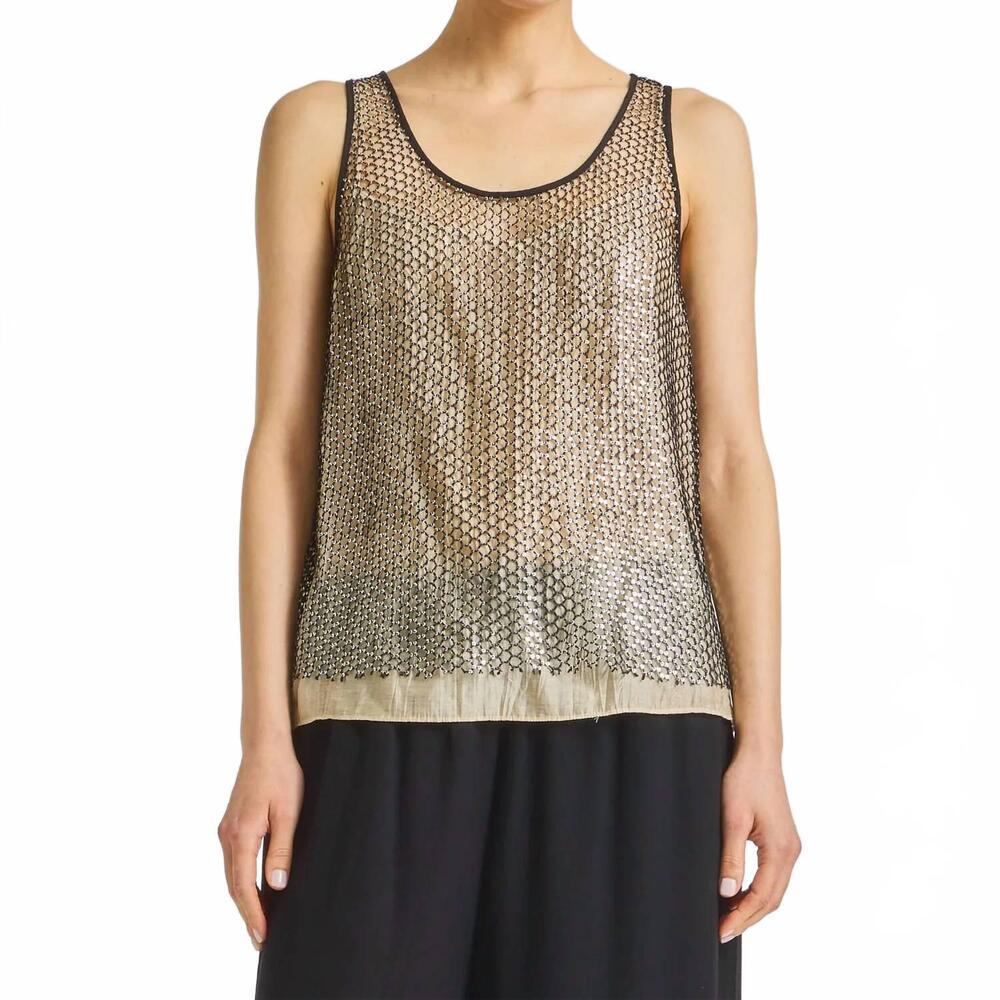 NEW SAINT ART menton mesh sequin tank top in black